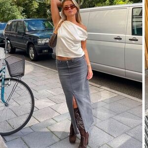 Denim Skirt Midi Washed Grey